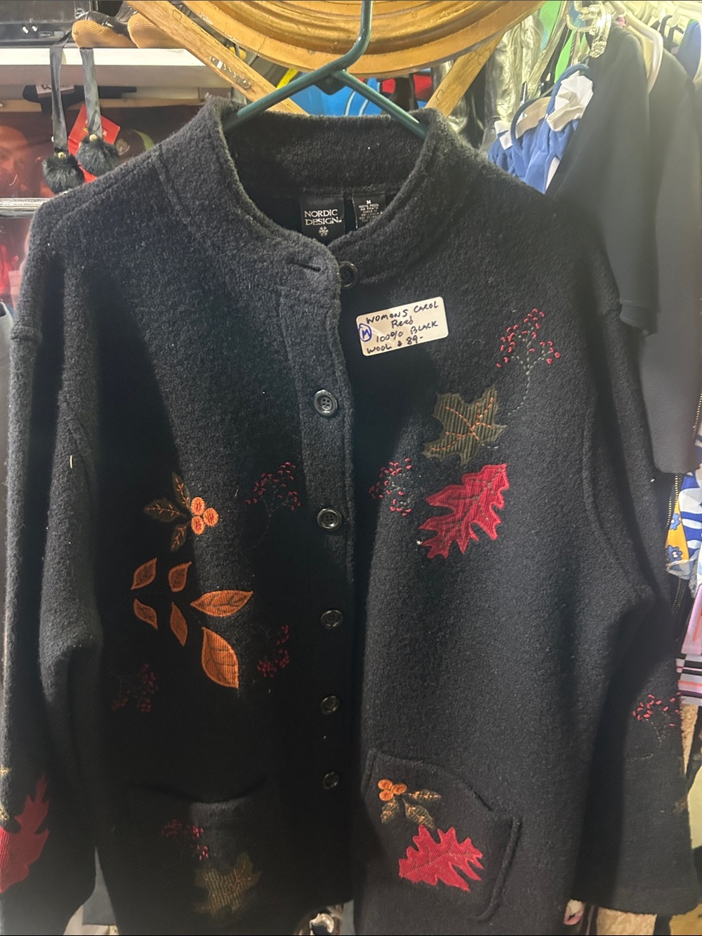 Nordic Design Women's Black Wool Embroidered Jacket